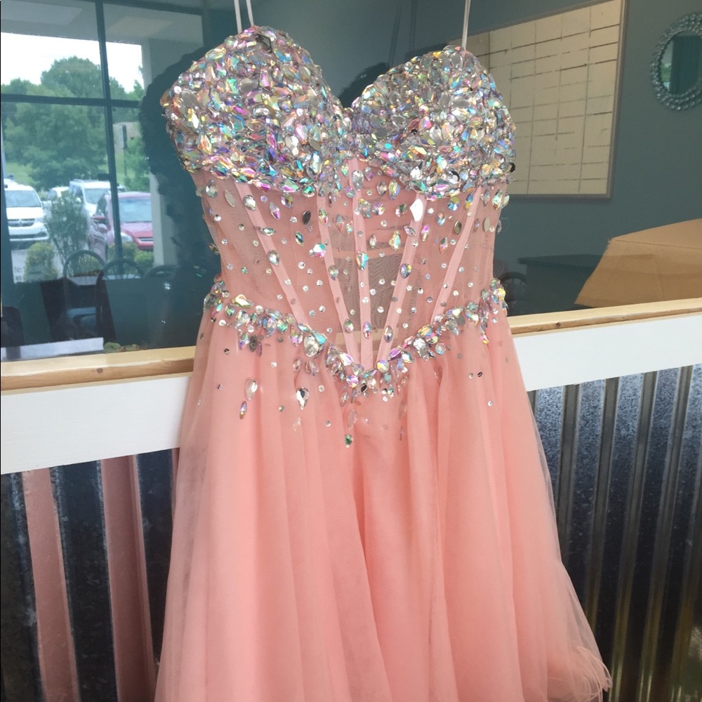 blush skater dress jeweled